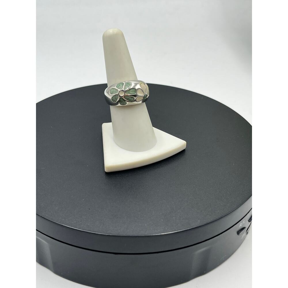 Chateau D'Argent C^A Sterling Green Cream Enamel Petal Flower Dome Ring sz 8.25 - Picture 3 of 10